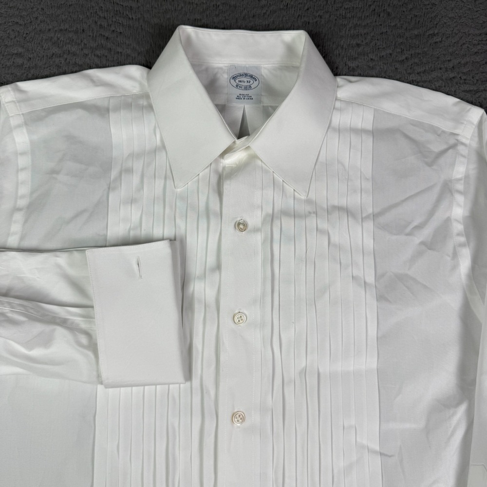 Brooks Brothers Tuxedo Shirt Mens 16.5/32 White French Cuff Pleated Bib Slim Fit